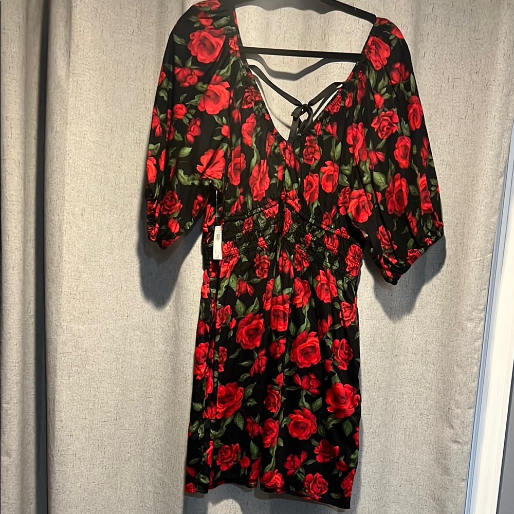 Old Navy Black Dress with Red Floral Print